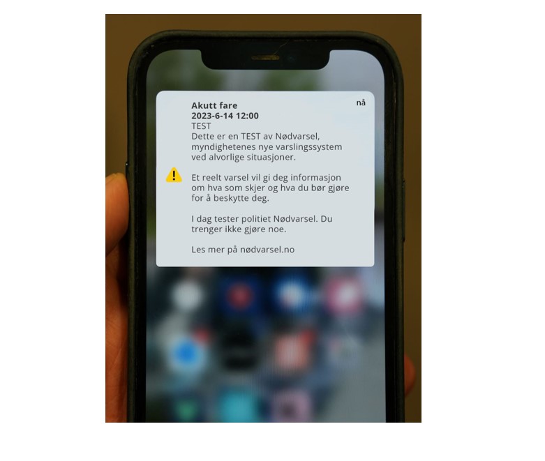 Bilde av hvordan test for nødvarsel vil se ut på telefonen.