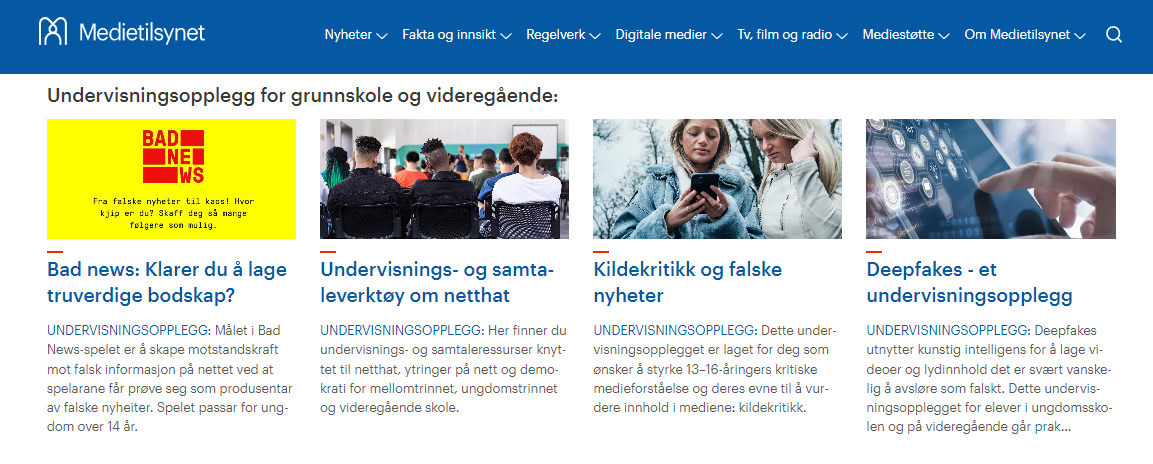 Skjermbilde fra Medietilsynets nettside