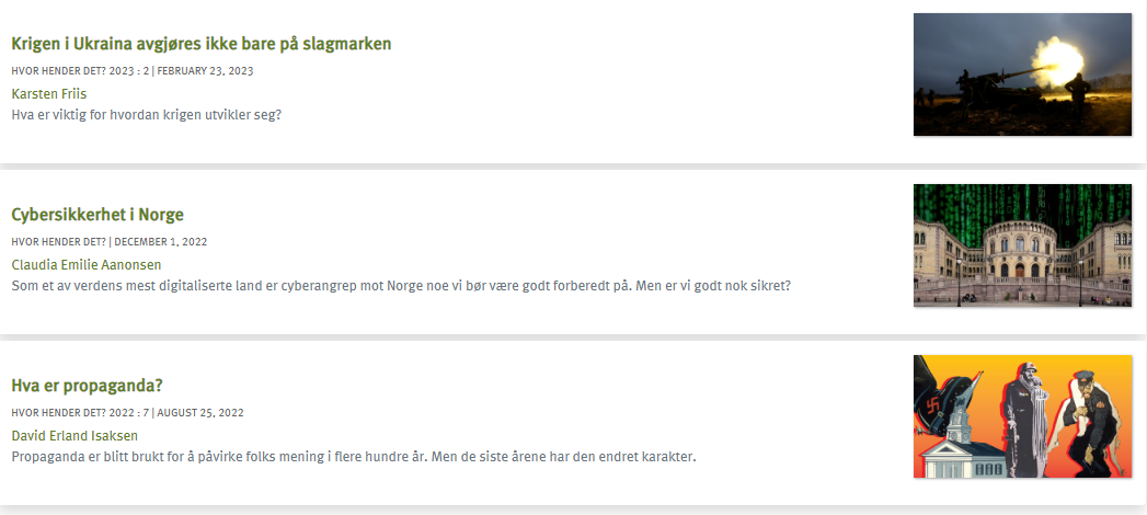 Skjermdump fra nettsidene til NUPI