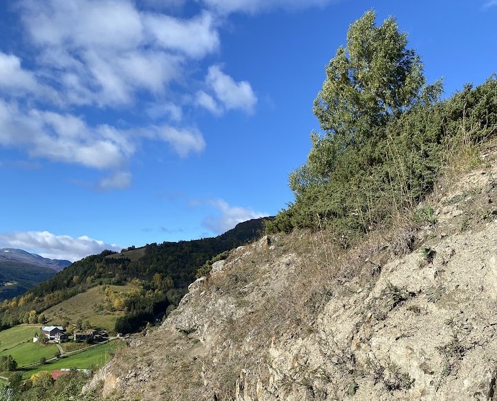 Fjell, himmel, skog