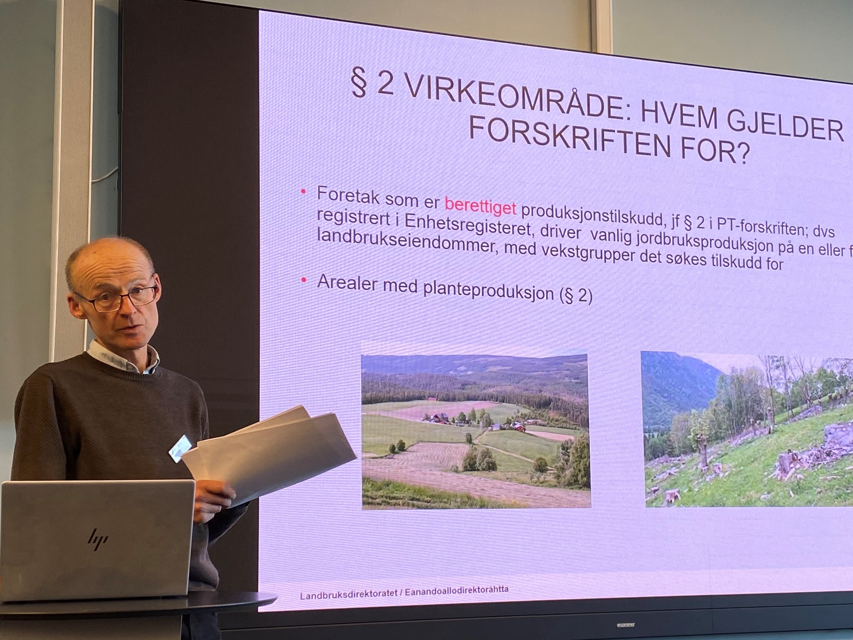 Bjørn Huso fra Landbruksdirektoratet foreleste om forskrift og retningslinjer for gjødslingsplanlegging 