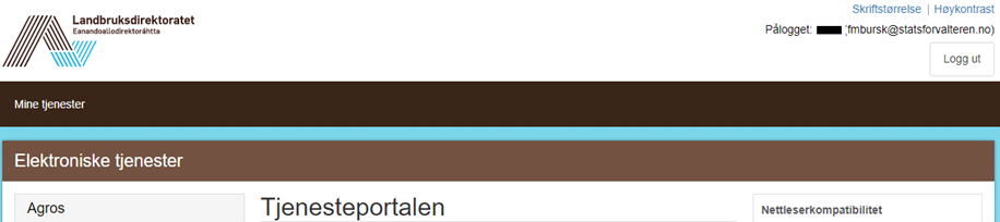 Skjermdump av Tjenesteportalen hos Landbruksdirektoratet.