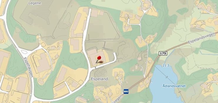 Figur: Rød markering viser kvar anlegget ligg, Espehaugen 54 Figur: Rød markering viser kvar anlegget ligg, Espehaugen 54